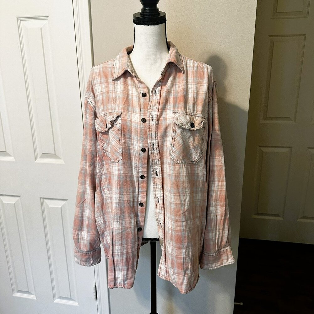 Distressed blush rosé flanel shirt - Size XL
